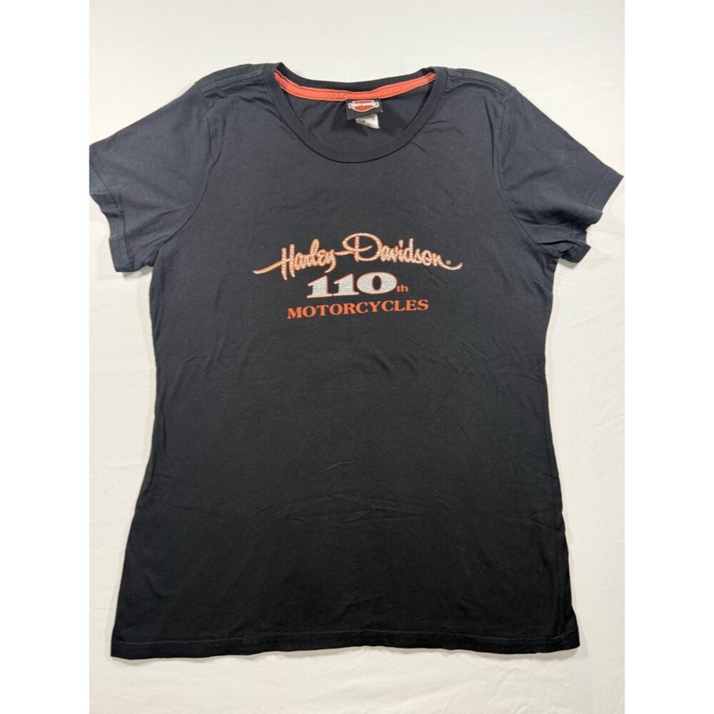 Harley-Davidson 110th Anniversary Rhinestone Shirt Oconomowoc WI Women’s XL